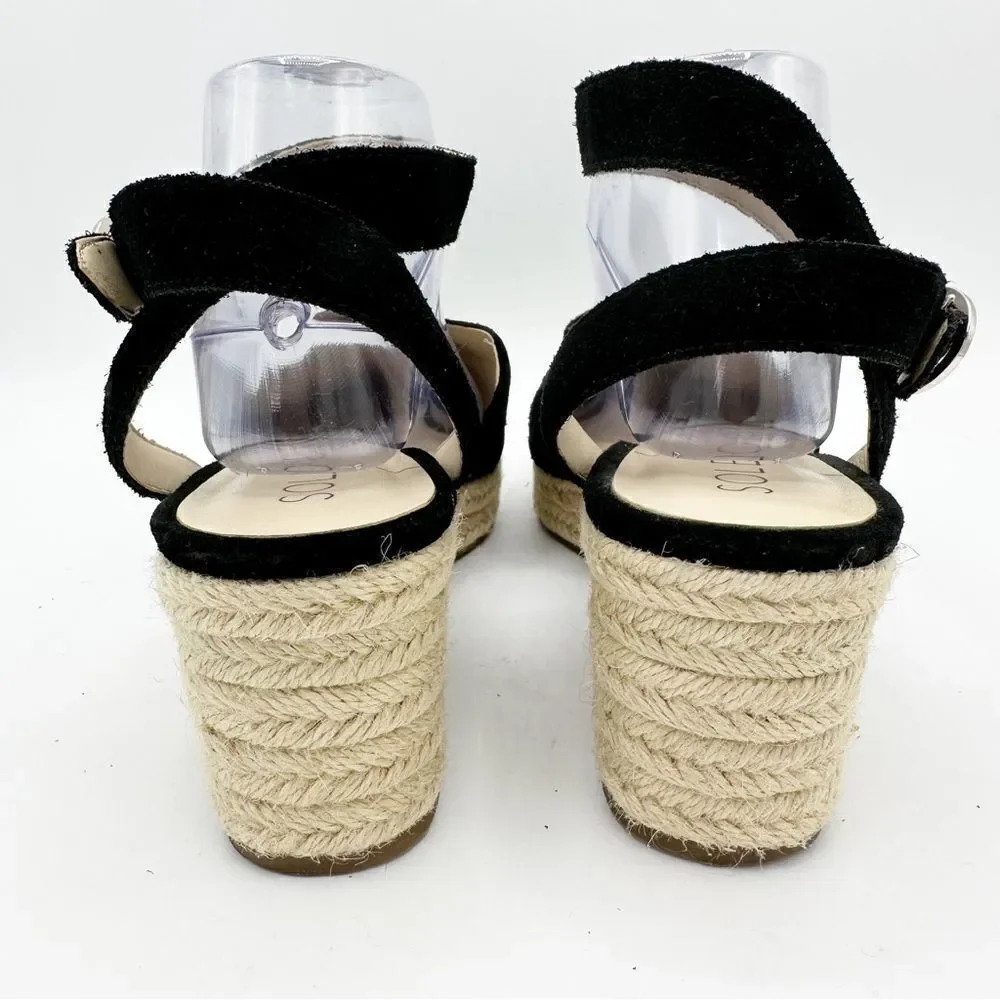Sole Society Channing‎ Black Suede Ankle Strap Platform Espadrille Sandal 10M